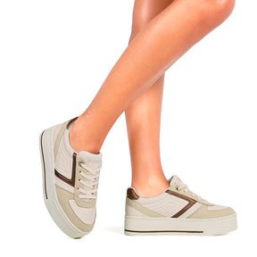 TENIS ESPORTIVO EM SINTETICO FEMININO SOLADO SINTETICO - CAMURÇA PLUS/PALHA