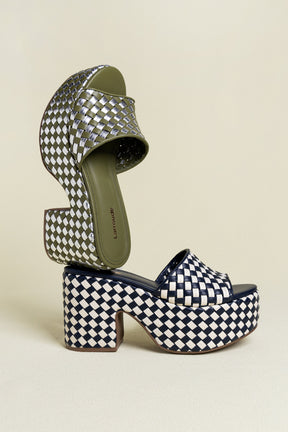 Mule Plataforma Miso Couro Verde e Couro Prateado