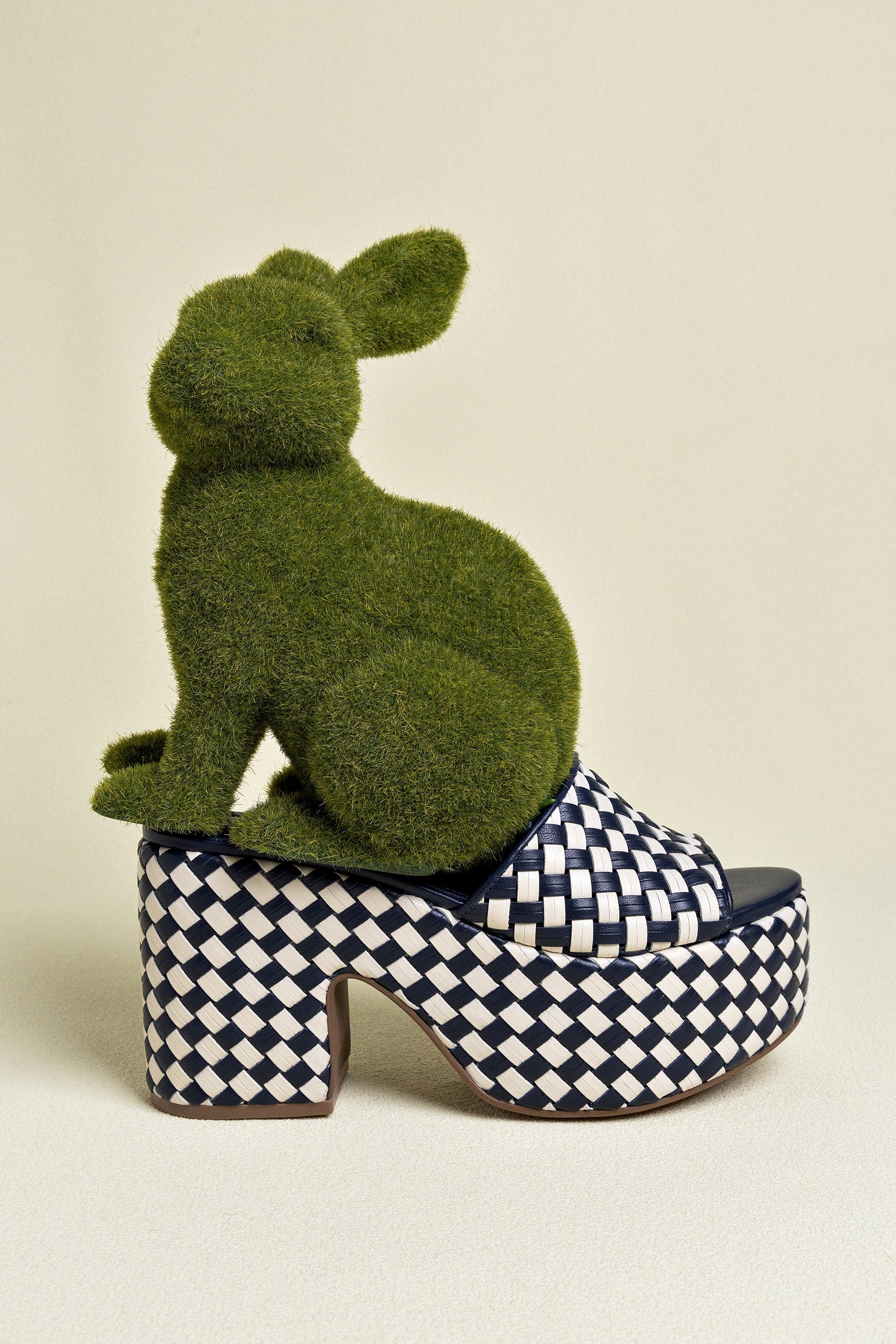 Mule Plataforma Miso Couro Azul e Couro Off White