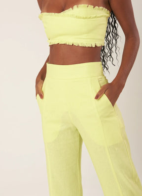 Calça de linho verde-melão Gisela