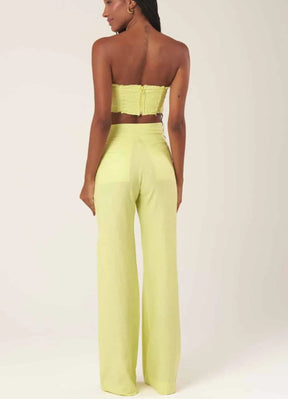 Calça de linho verde-melão Gisela