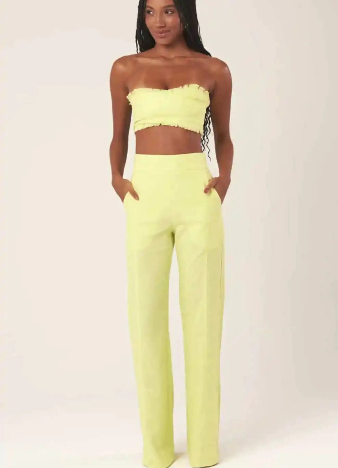 Calça de linho verde-melão Gisela