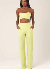 Calça de linho verde-melão Gisela