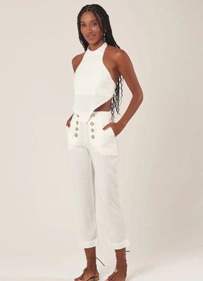 Calça de linho off-white Margot