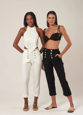 Calça de linho off-white Margot