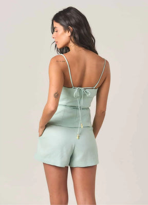 Top de linho verde-menta Cleo