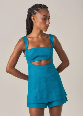 Bata de linho azul-netuno Lara