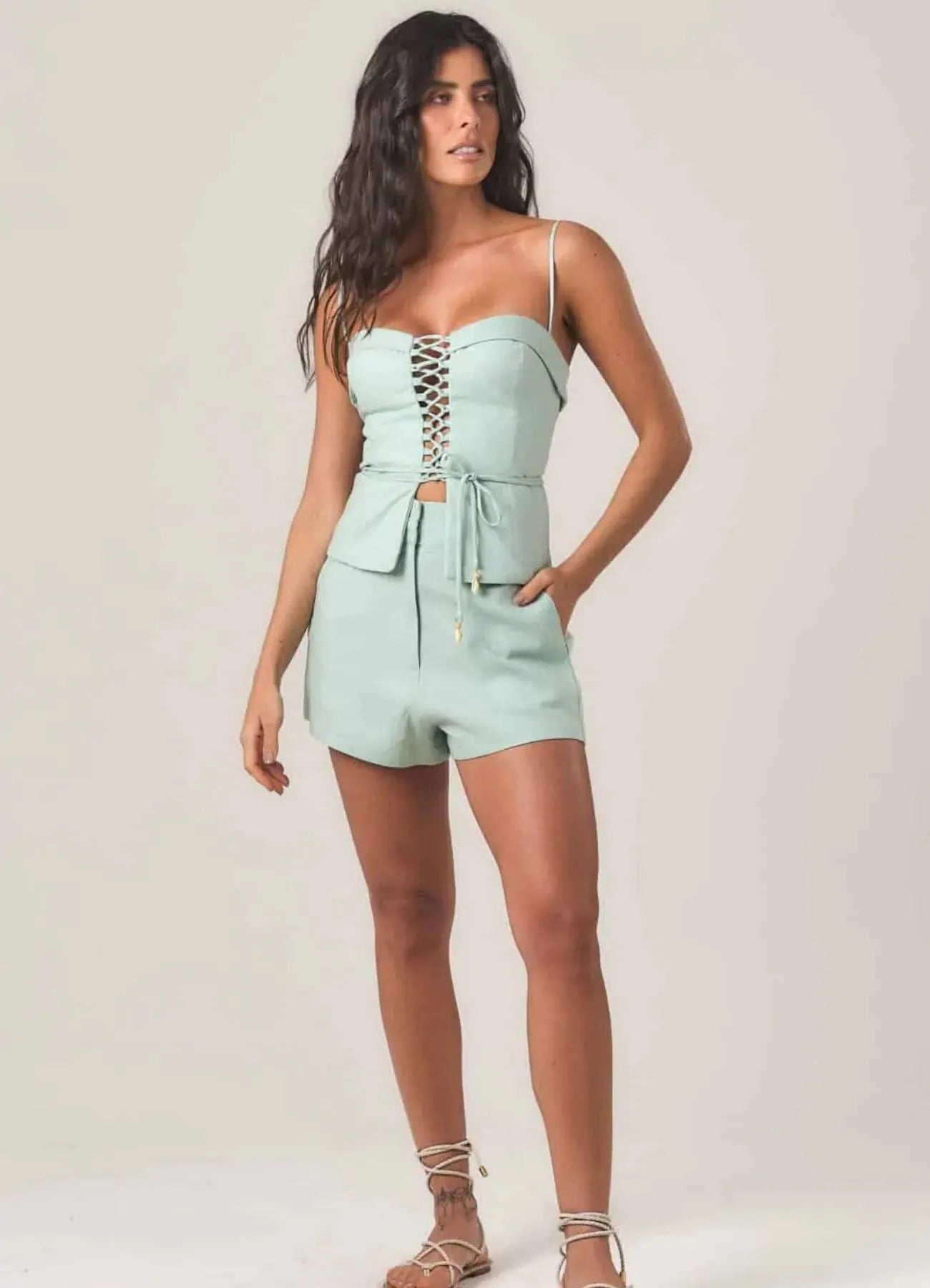 Top de linho verde-menta Cleo