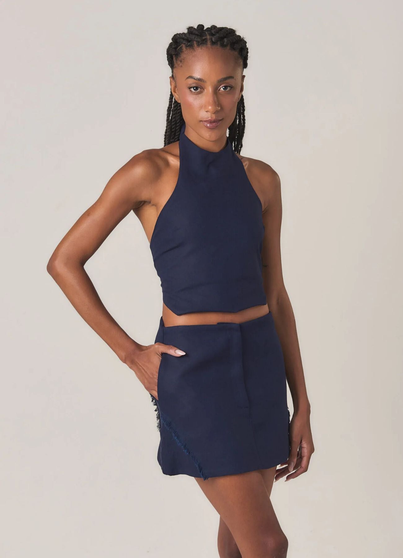 Top de linho marinho Amber