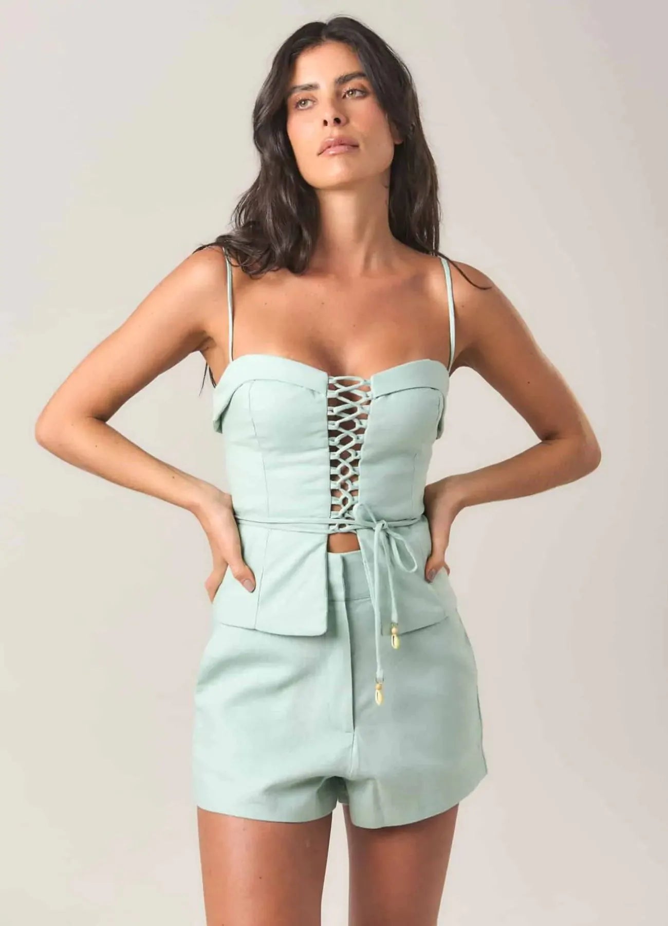 Top de linho verde-menta Cleo