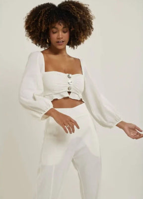 Top de linho off-white Teca