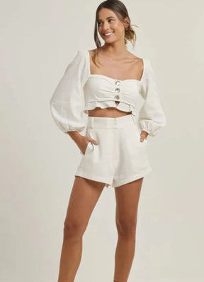 Top de linho off-white Teca