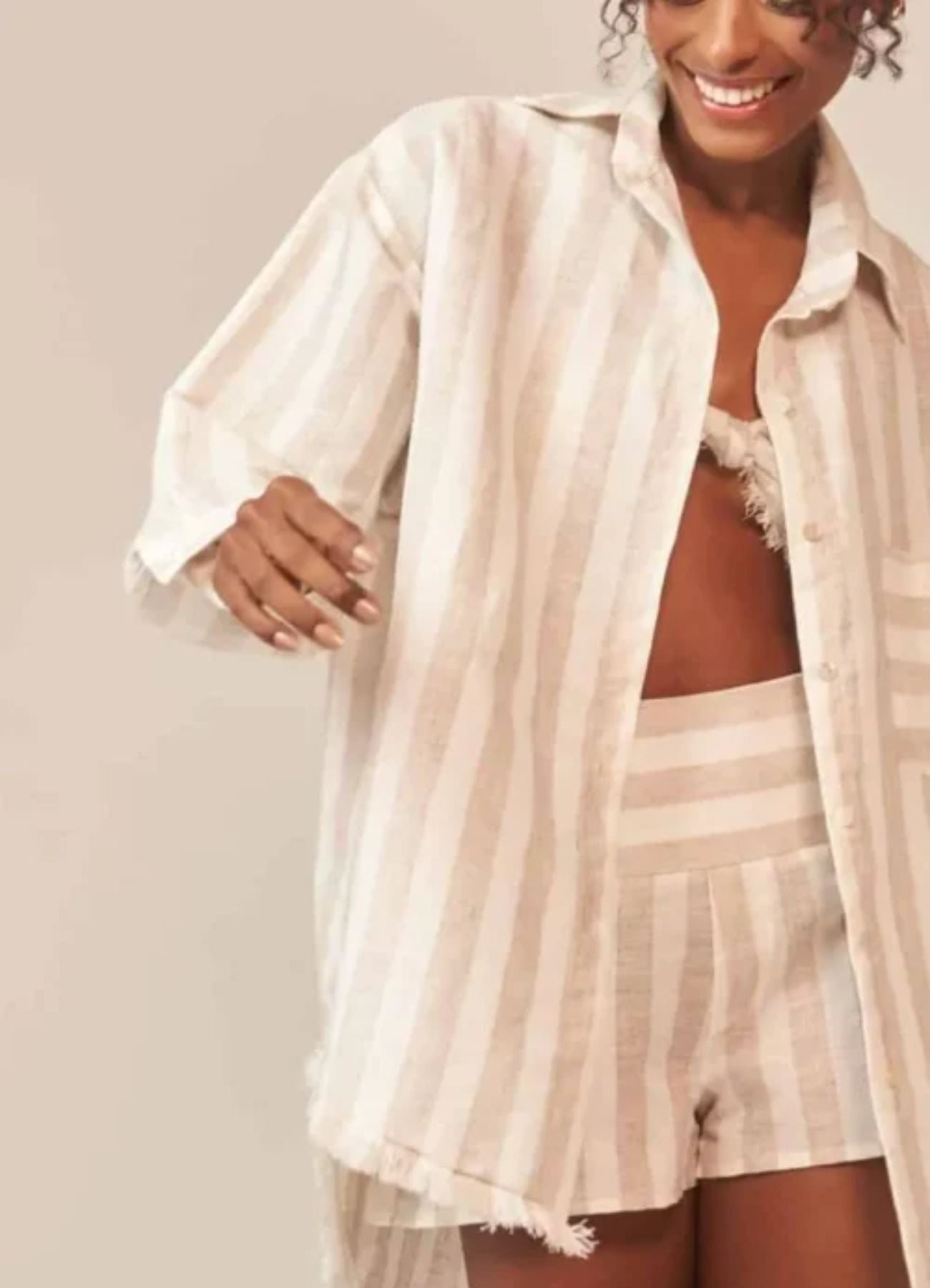 Short de linho listrado Paula