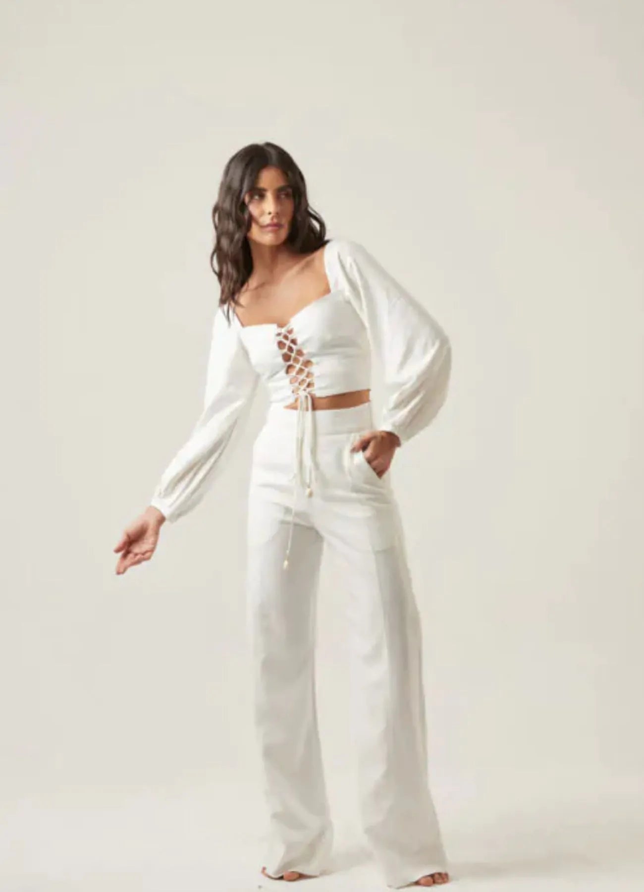 Top de linho off-white Heloisa