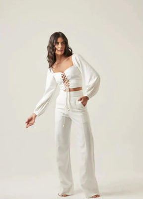 Top de linho off-white Heloisa