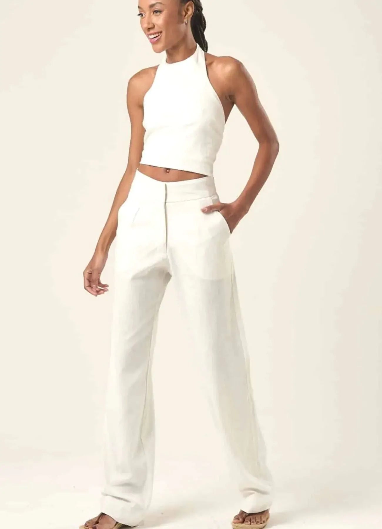 Calça de linho off-white Elisa