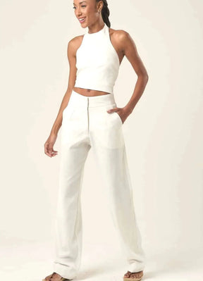 Calça de linho off-white Elisa