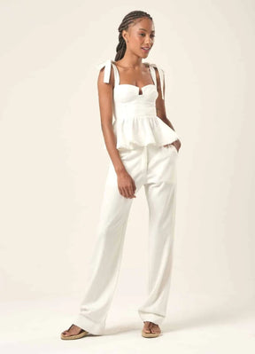 Top de linho off-white Flora