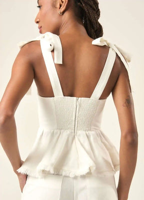 Top de linho off-white Flora