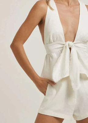 Top de linho off-white Isa