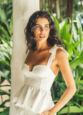 Top de linho off-white Flora