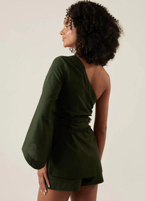 Bata de linho verde-floresta Milena