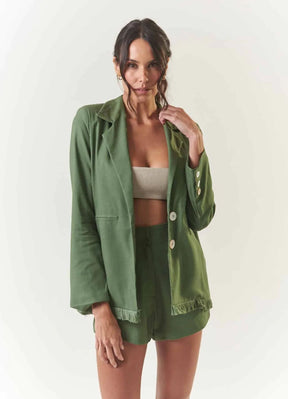 Blazer de linho verde Madrepérola