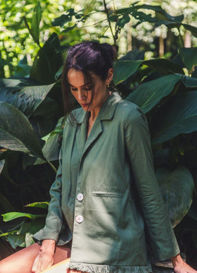 Blazer de linho verde Madrepérola