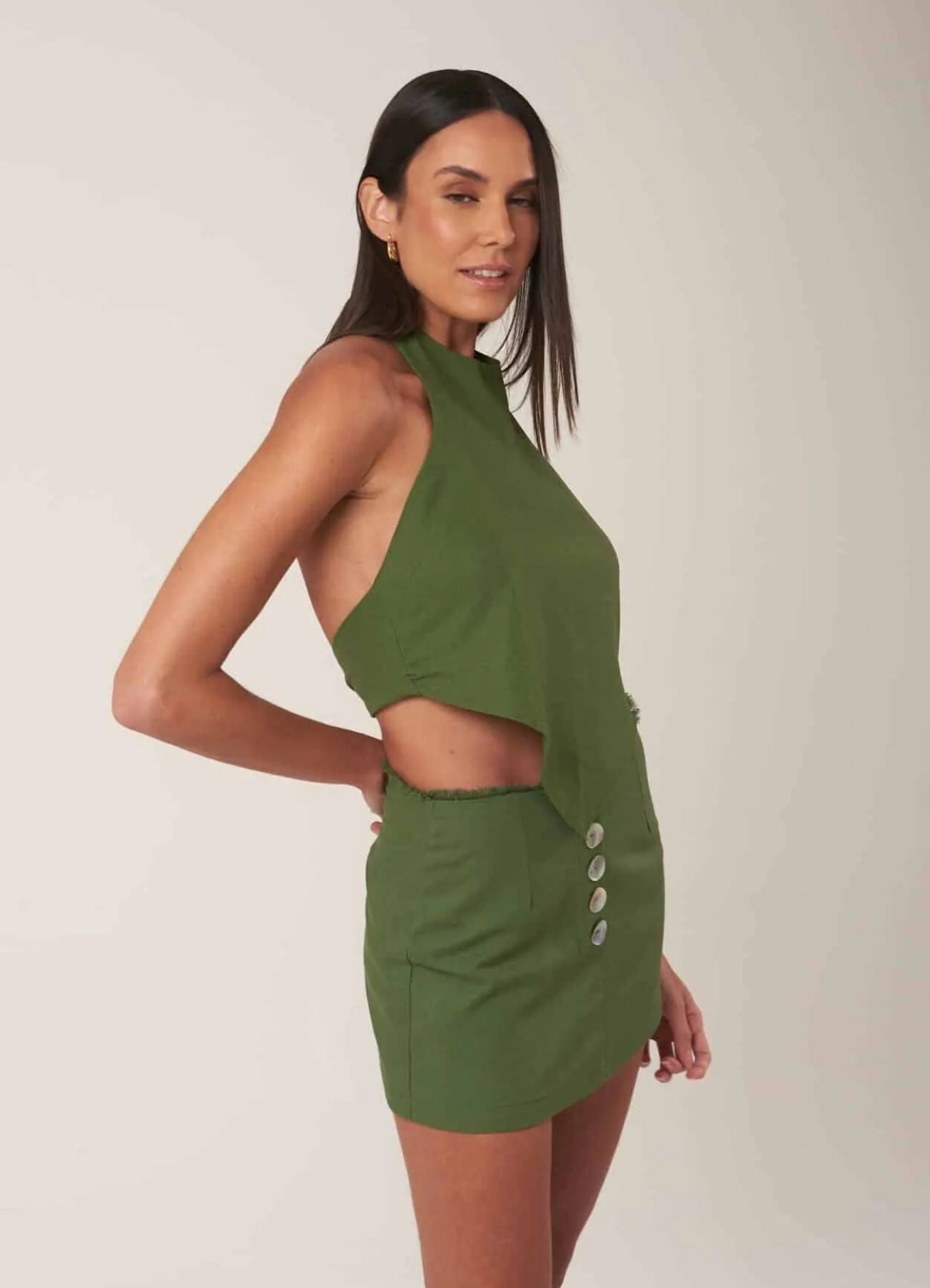 Top de linho verde Amber