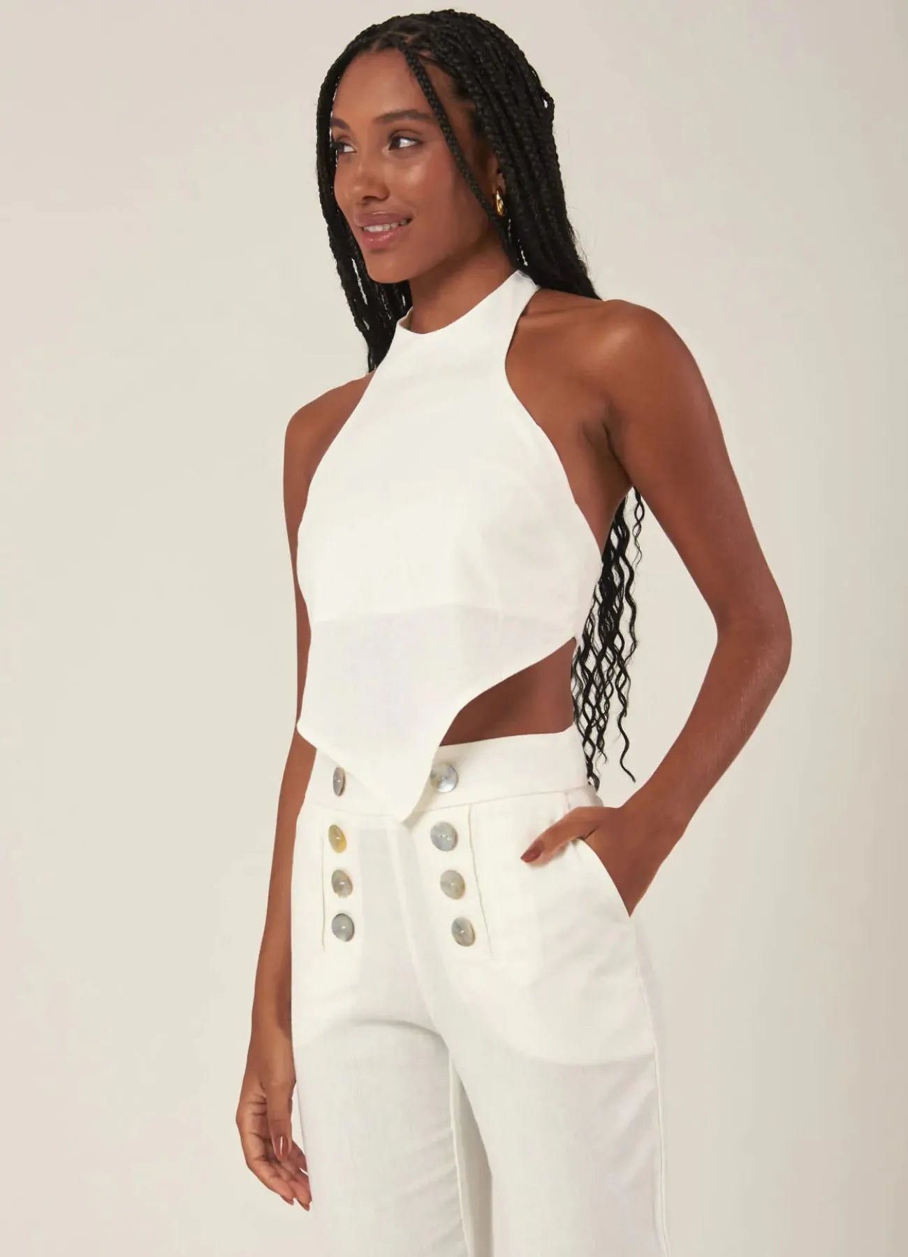 Top de linho off-white Amber