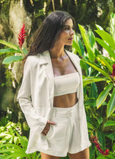 Blazer de linho off-white Madrepérola