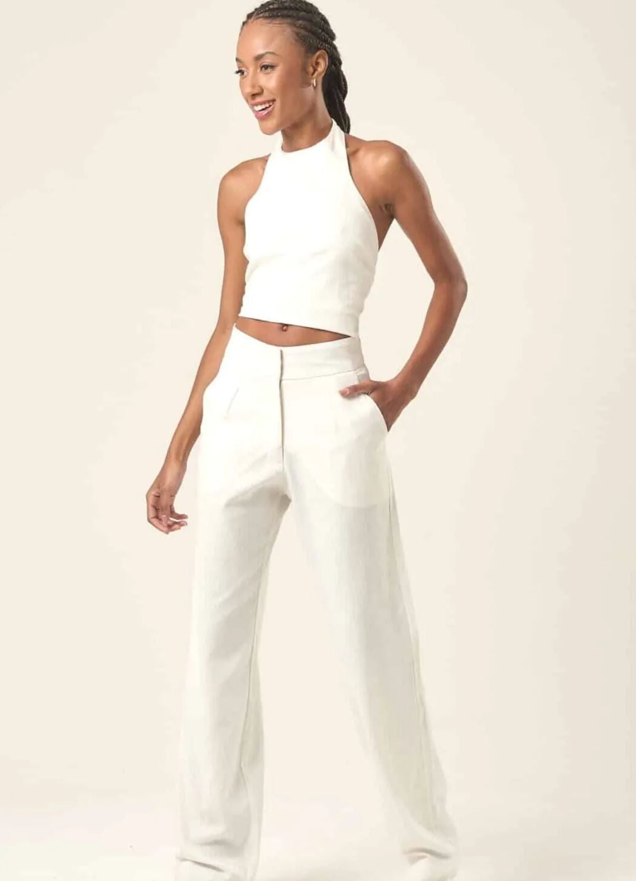 Top de linho off-white Amber