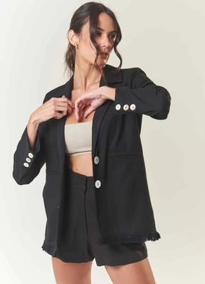Blazer de linho preto Madrepérola