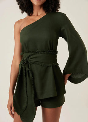 Bata de linho verde-floresta Milena