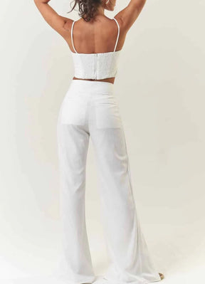 Calça de linho off-white Dani