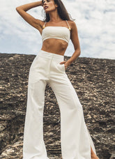 Calça de linho off-white Dani