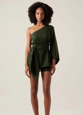 Bata de linho verde-floresta Milena