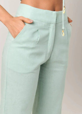Calça de linho verde-menta Elisa