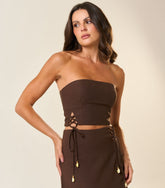 Top de linho marrom-café Zoe
