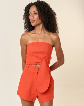 Top de linho laranja-urucum Mel