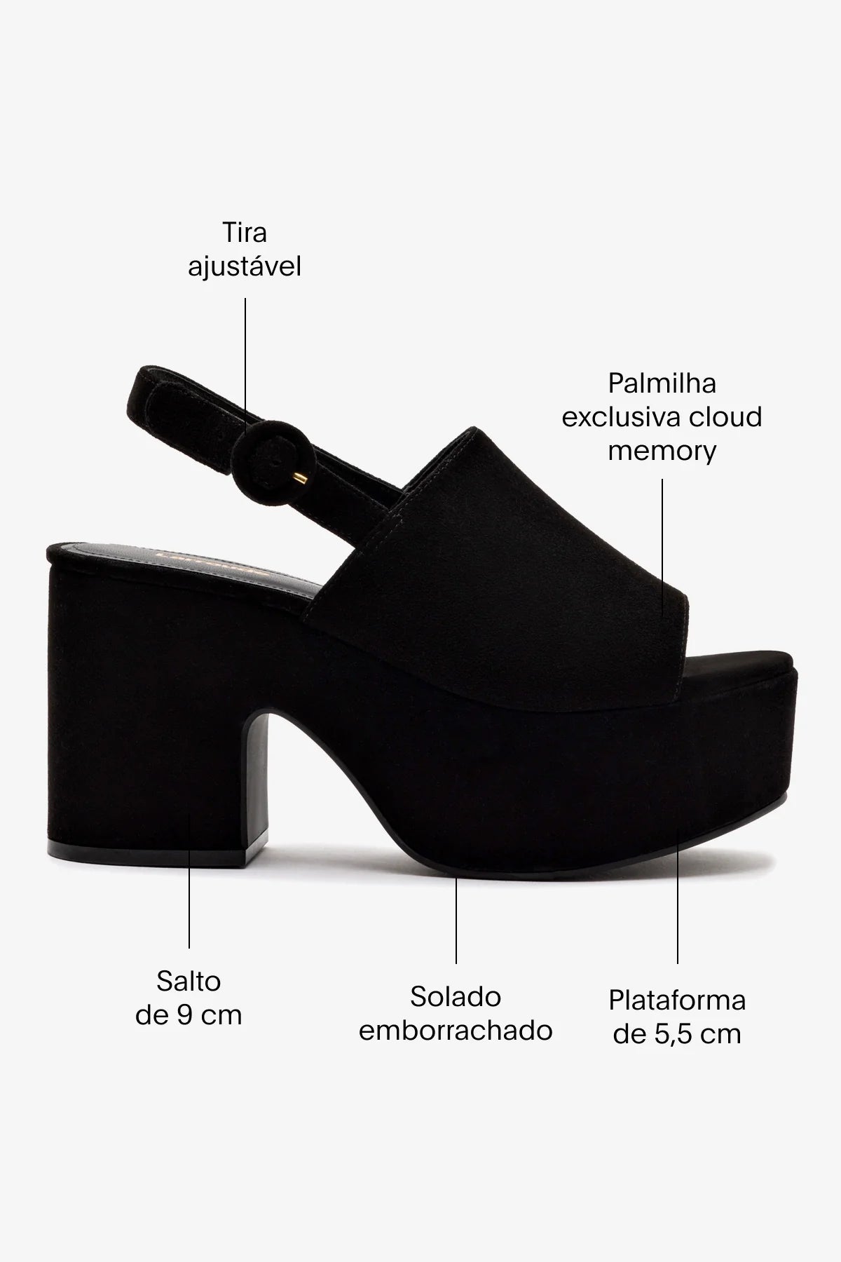 Sandália Plataforma Miso Camurça Preto