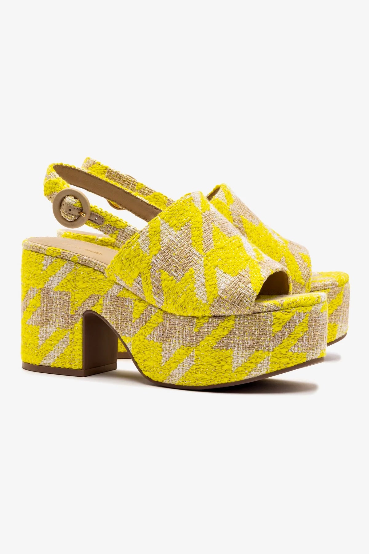 Sandália Plataforma Miso Malha Estampado Amarelo