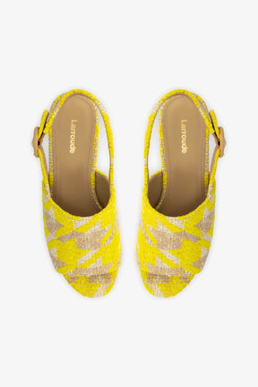 Sandália Plataforma Miso Malha Estampado Amarelo