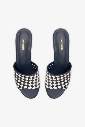 Mule Plataforma Miso Couro Azul e Couro Off White