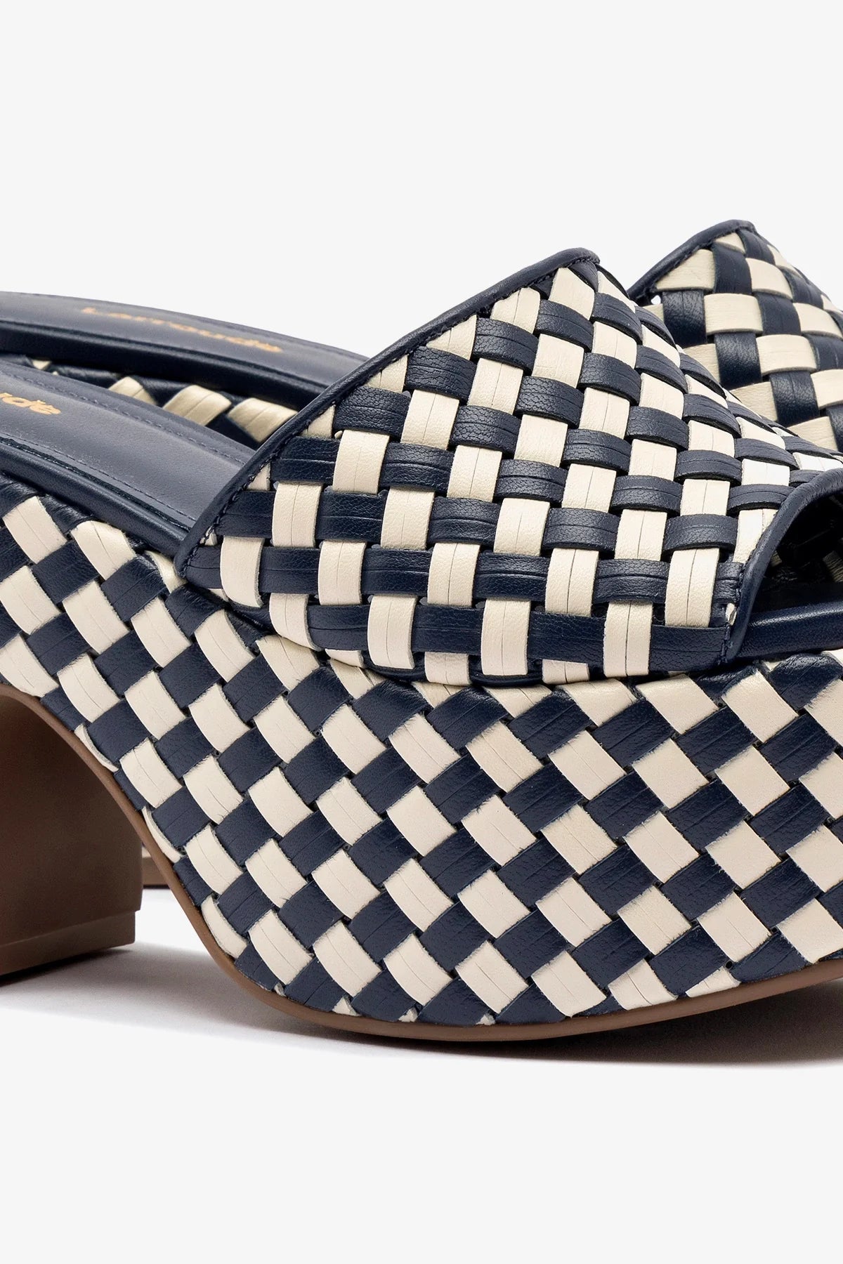 Mule Plataforma Miso Couro Azul e Couro Off White