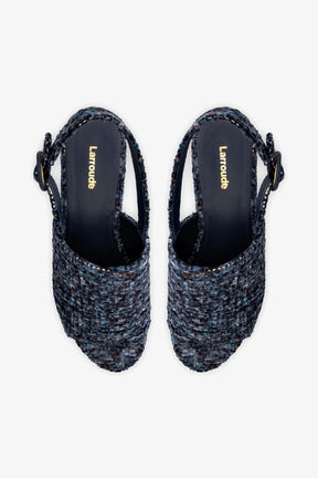 Sandália Plataforma Miso Veludo Estampado Azul