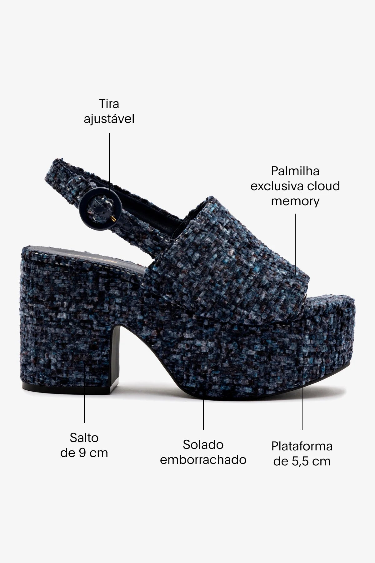 Sandália Plataforma Miso Veludo Estampado Azul