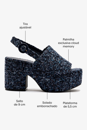 Sandália Plataforma Miso Veludo Estampado Azul