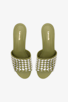 Mule Plataforma Miso Couro Verde e Couro Prateado