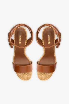 Sandália Dolly Verona Ráfia Natural e Couro Caramelo